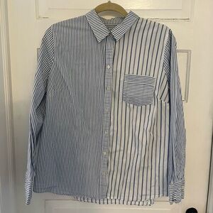 J. Crew Women's White and Blue Striped Button-down Shirt
